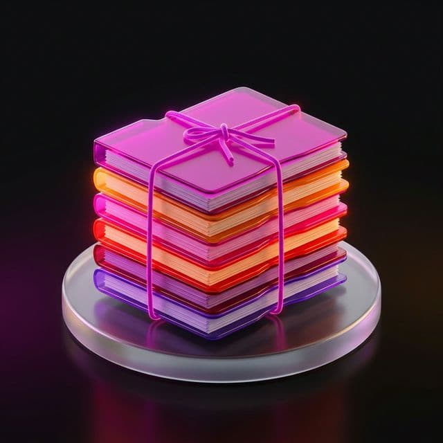 Colorful stack of 3D books tied with a ribbon