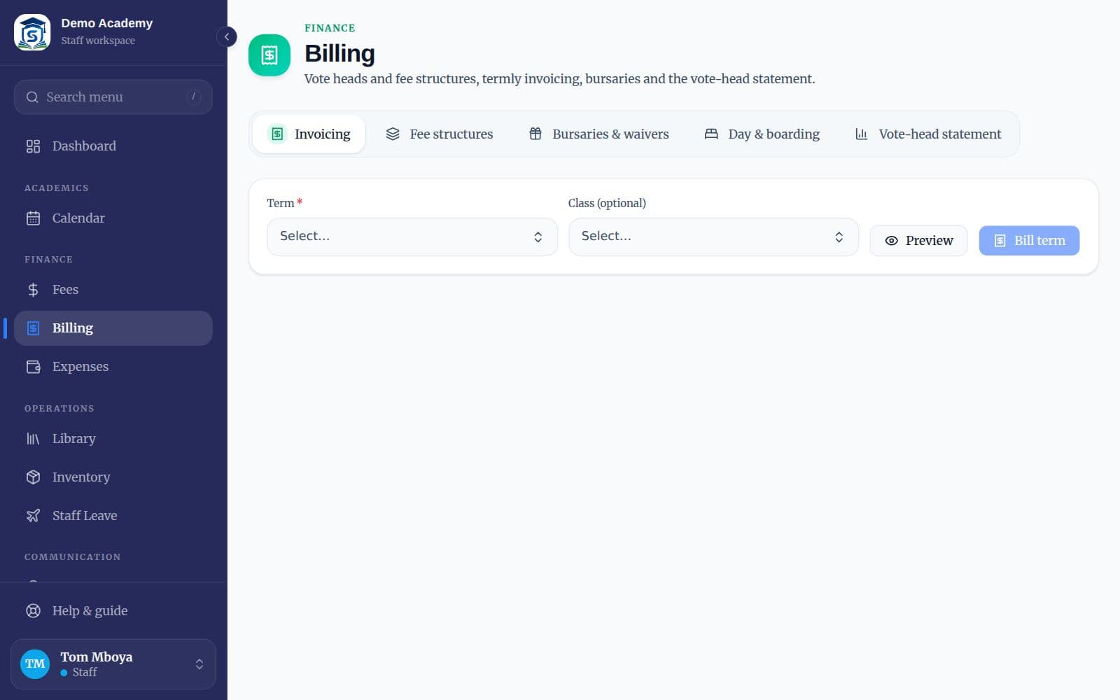 The Billing page