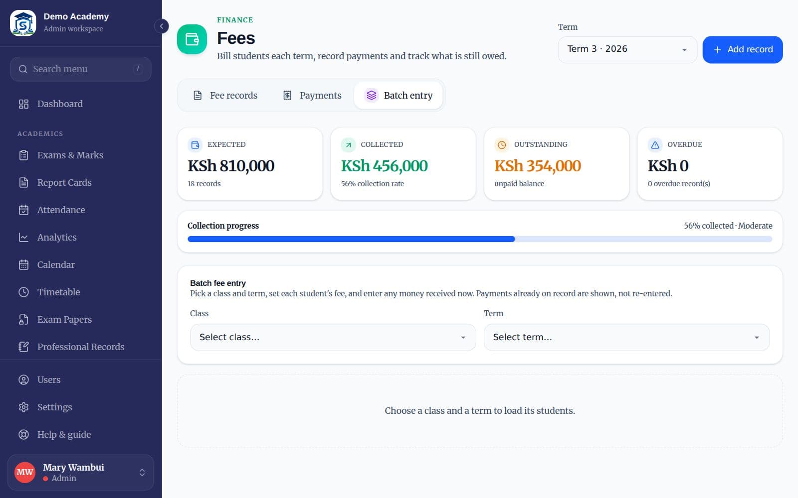 The Batch entry tab